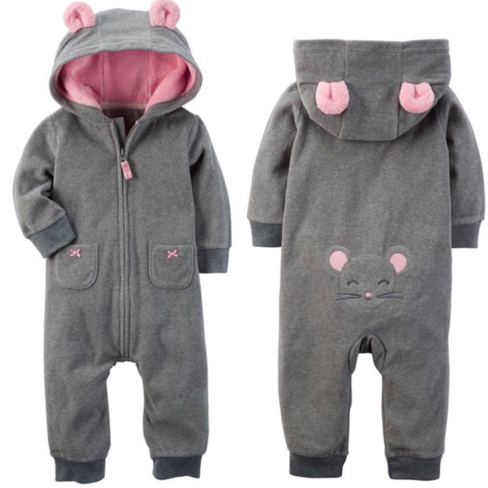 Carter’s Baby Girl’s Gray/Pink Coverall w/Hood